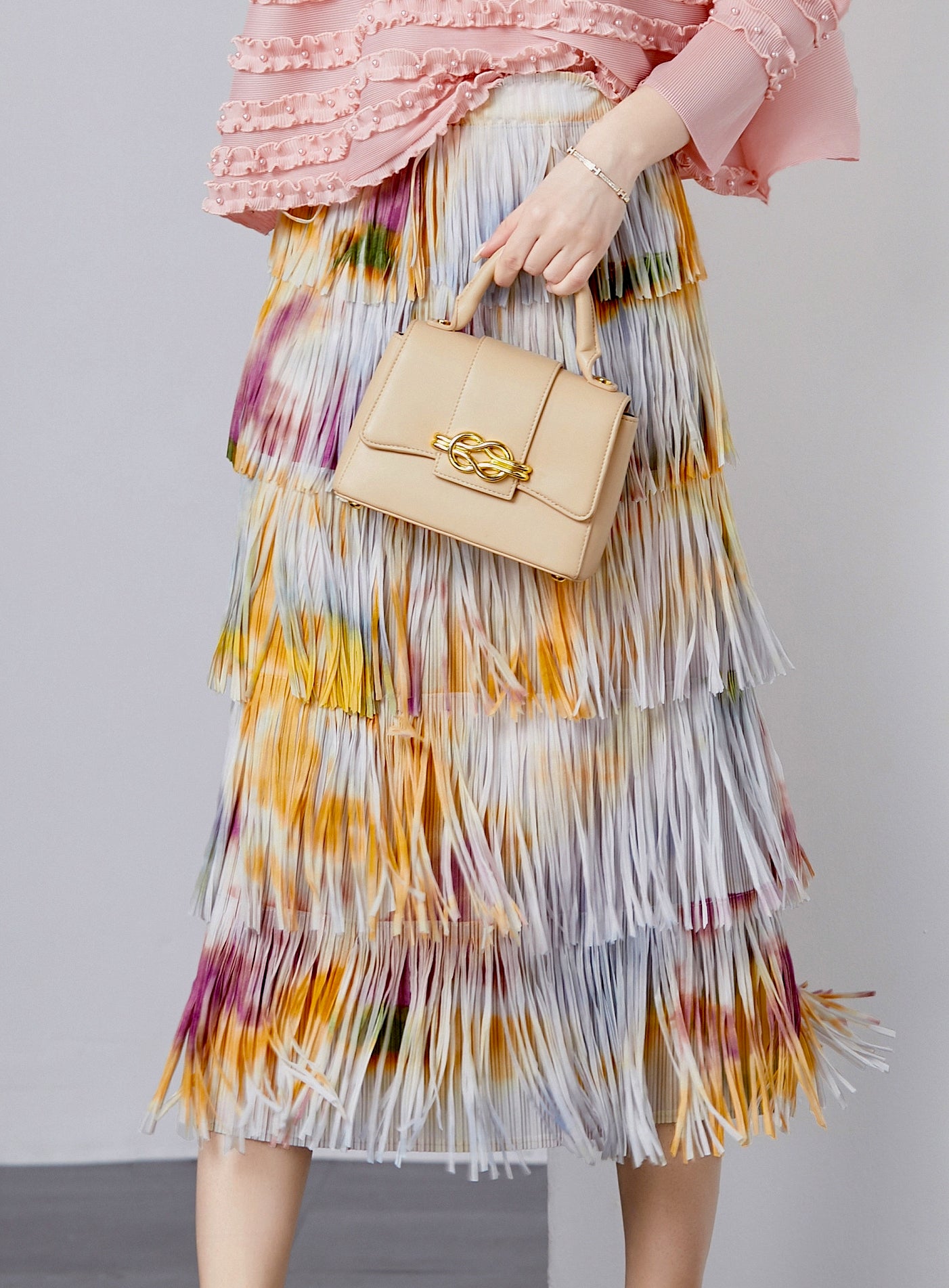 Golden Dawn Fringe Skirt With Tie And Dye Printing - 792614816517_YEL