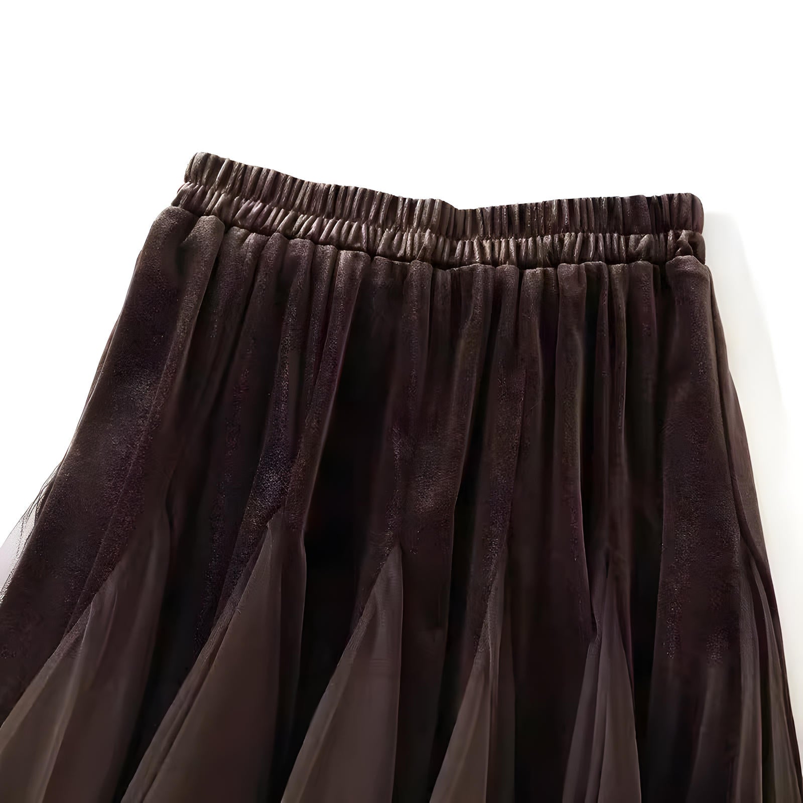 Velvet And Mesh Brown Gored Skirt - D8810_BRO