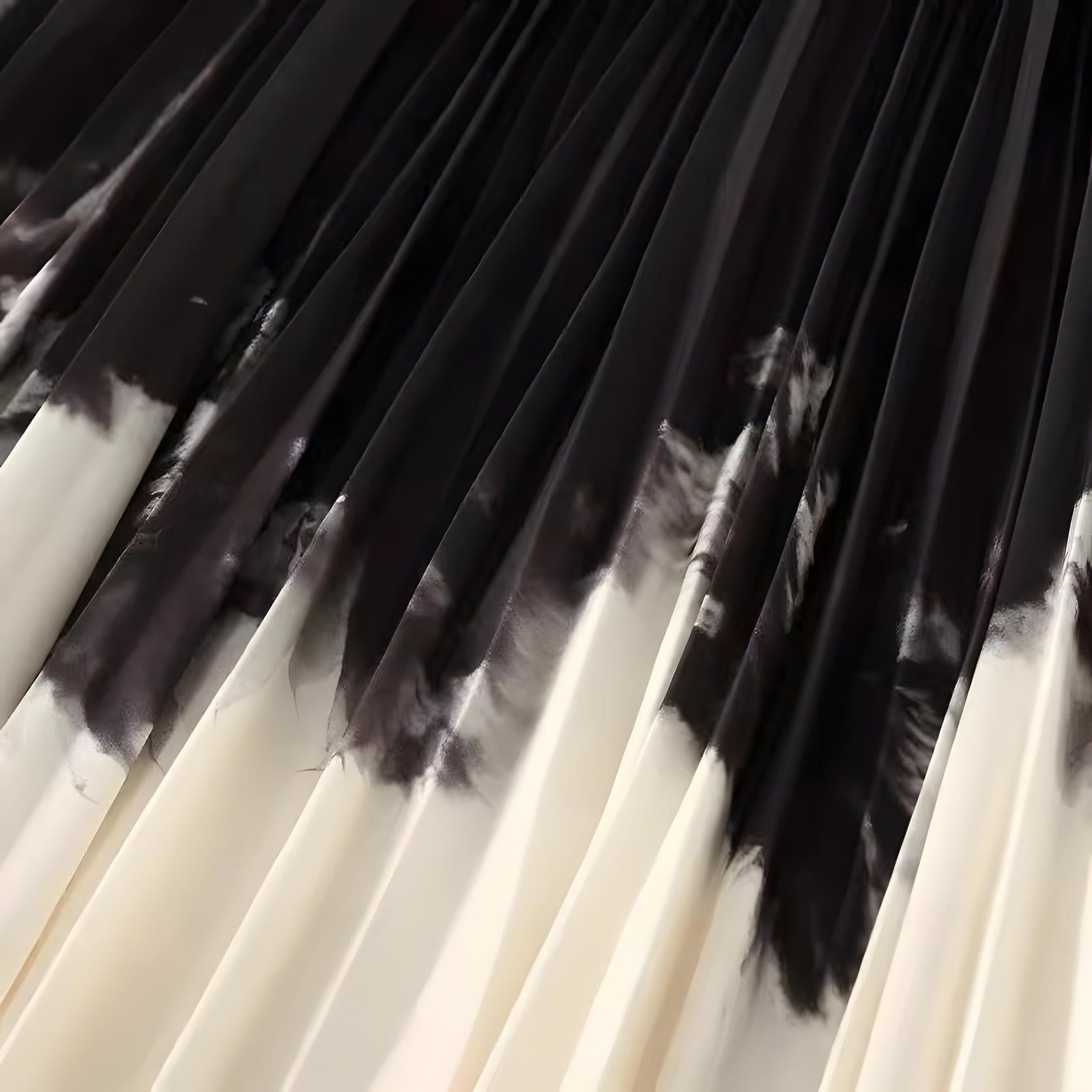 Contrast Color Gradient A Line Pleated White And Khaki Skirt - 2125_GRD_KHA