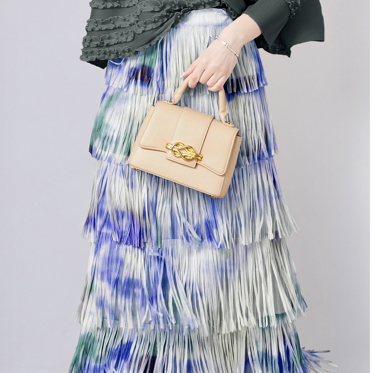 Tidal Waves Fringe Skirt With Tie And Dye Printing - 792614816517_BLU