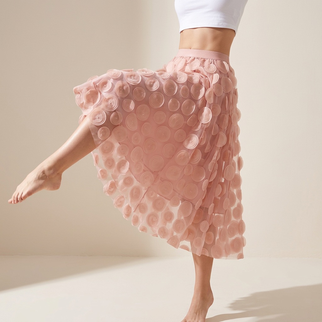 Polka Dot Hepburn Style Umbrella Mesh Skirt - 0931_PINK