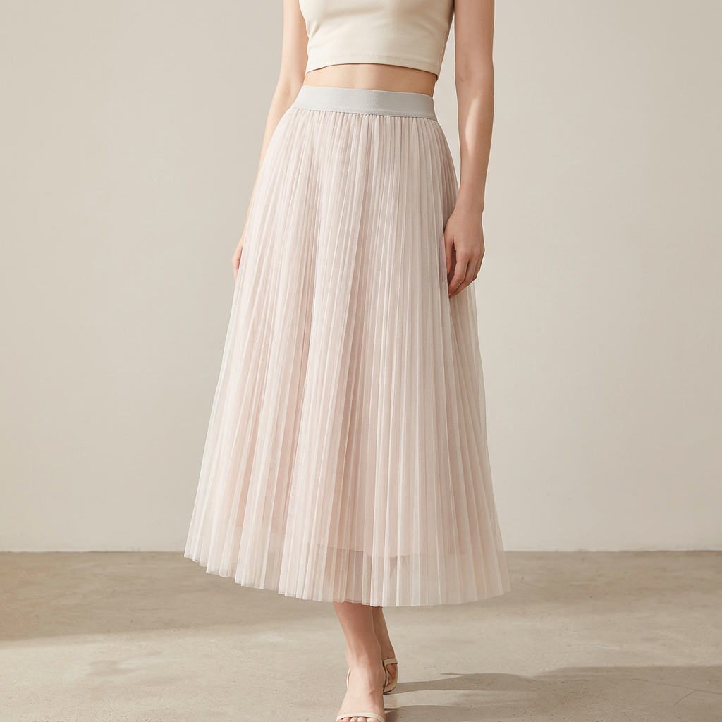 Sheer Layered Flare Skirt - APRICOT
