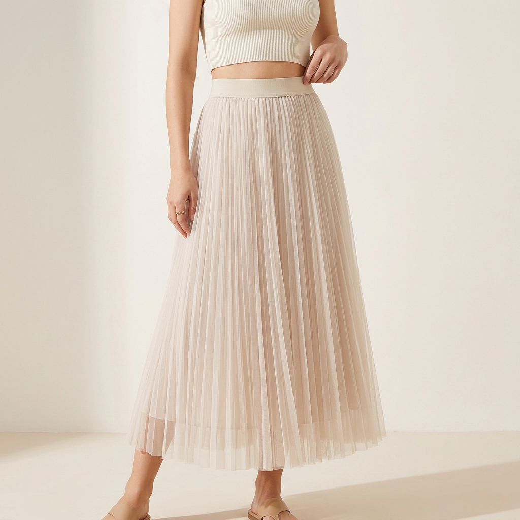 Sheer Layered Flare Skirt - APRICOT
