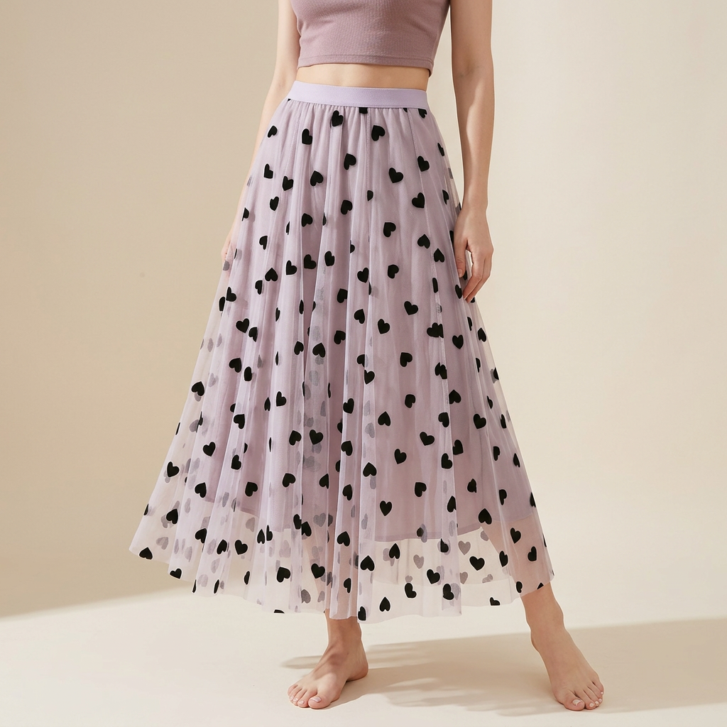 Multilayer Mesh Heart Skirt With Satin Lining - 1200_PINK