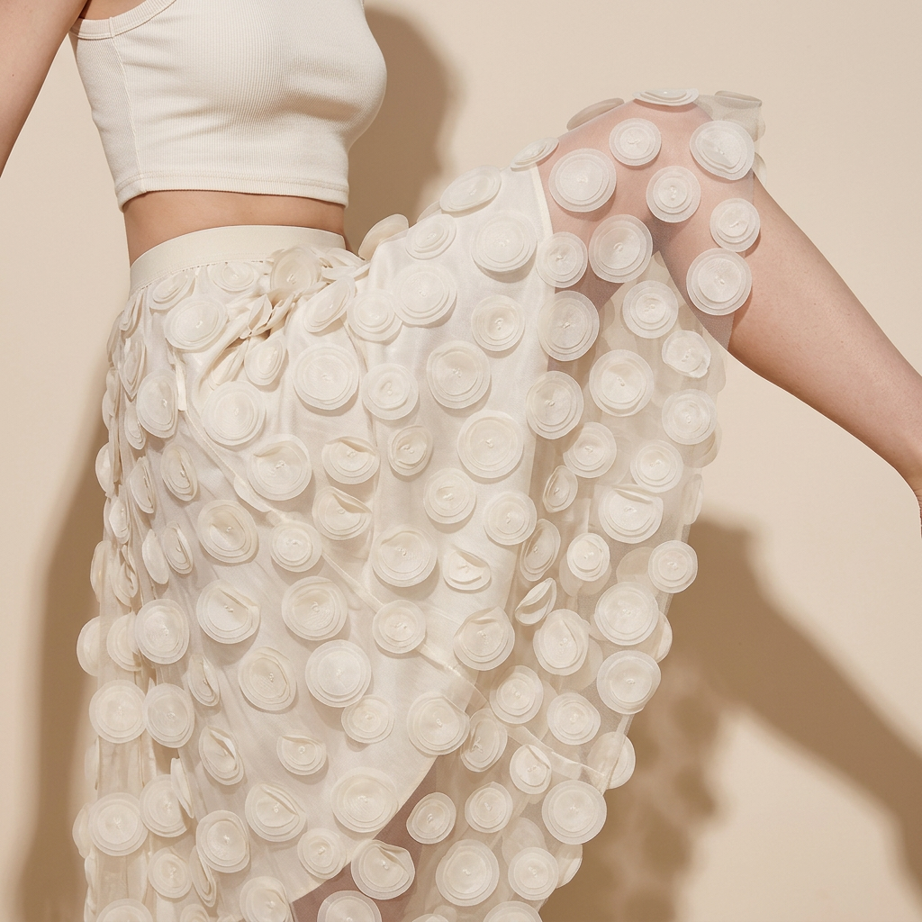 Polka Dot Hepburn Style Umbrella Mesh Skirt - 0931_APRICOT