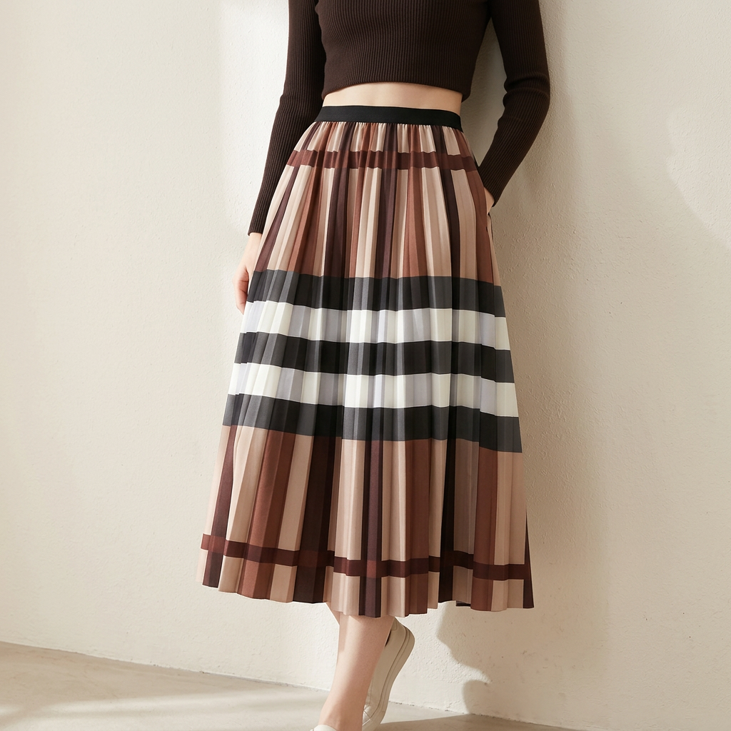 A Line Classic Khaki Plaid Skirt - 2125_PLD_KHA