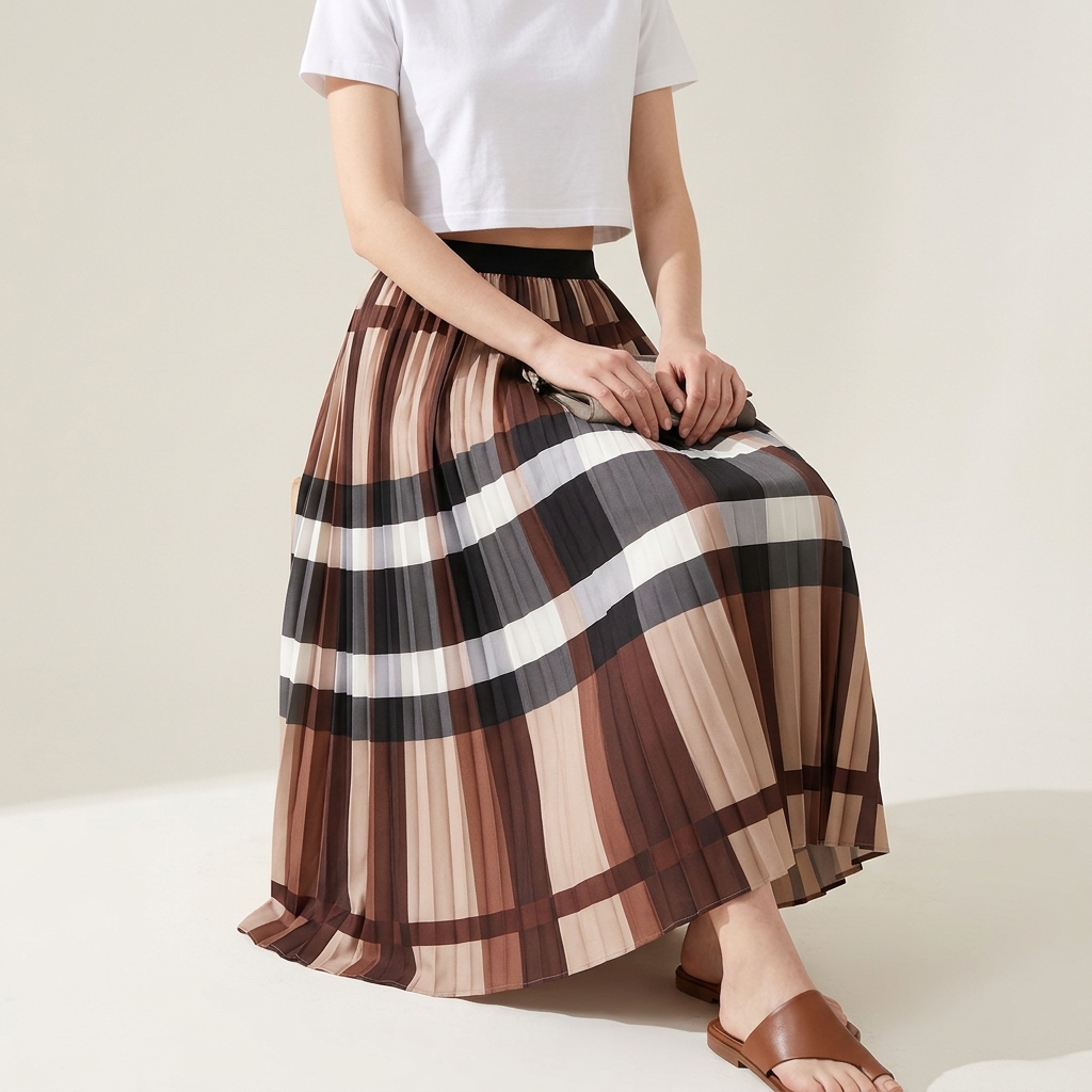 A Line Classic Khaki Plaid Skirt - 2125_PLD_KHA