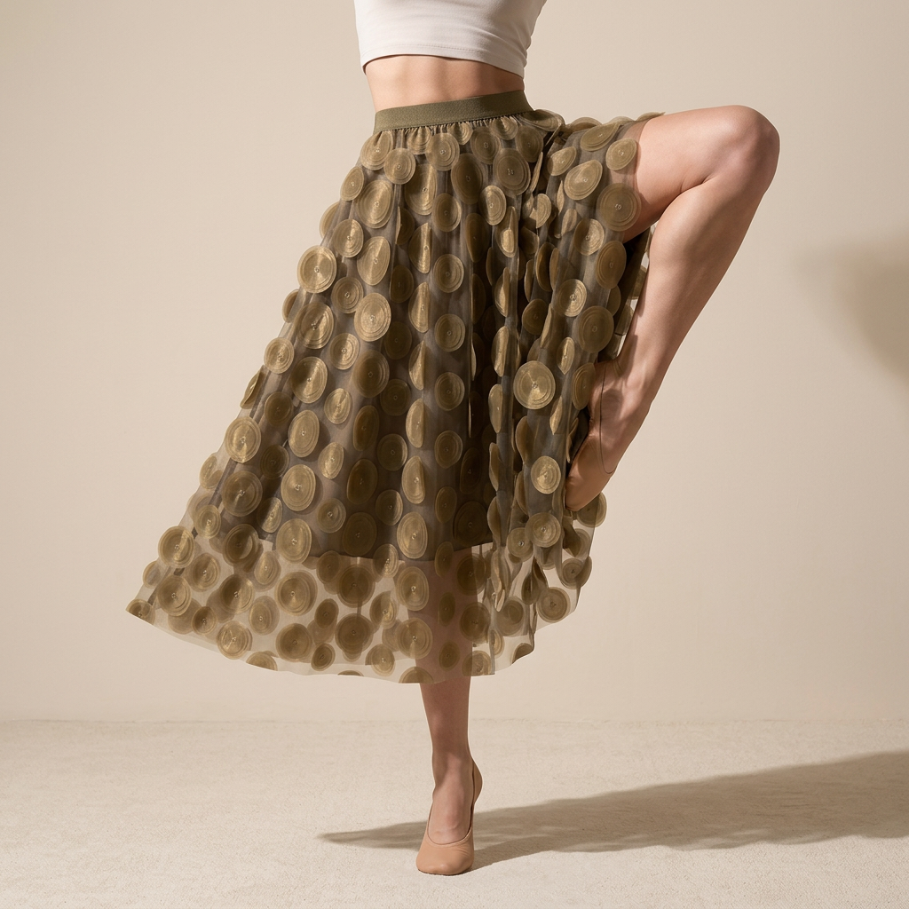 Polka Dot Hepburn Style Umbrella Mesh Skirt - 0931_DARK CHOCOLATE