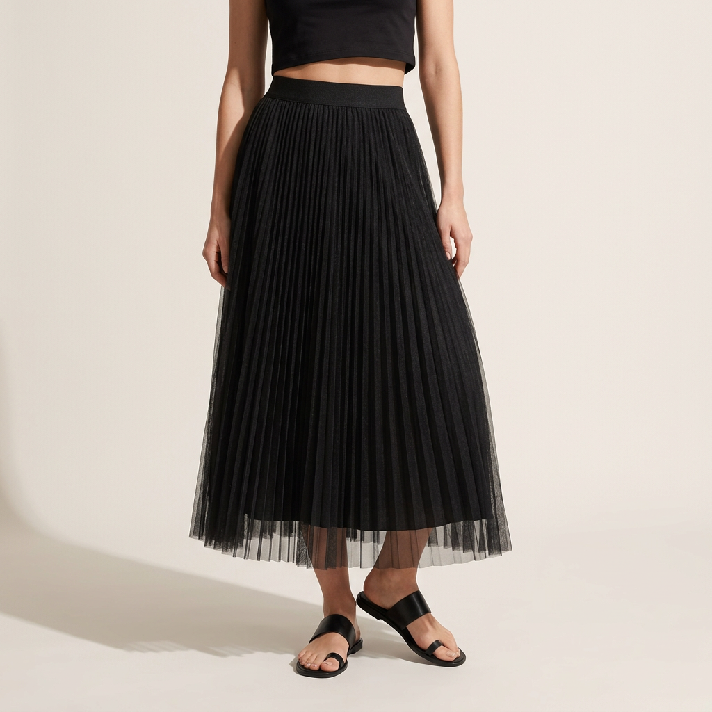 Sheer Layered Flare Skirt - BLACK