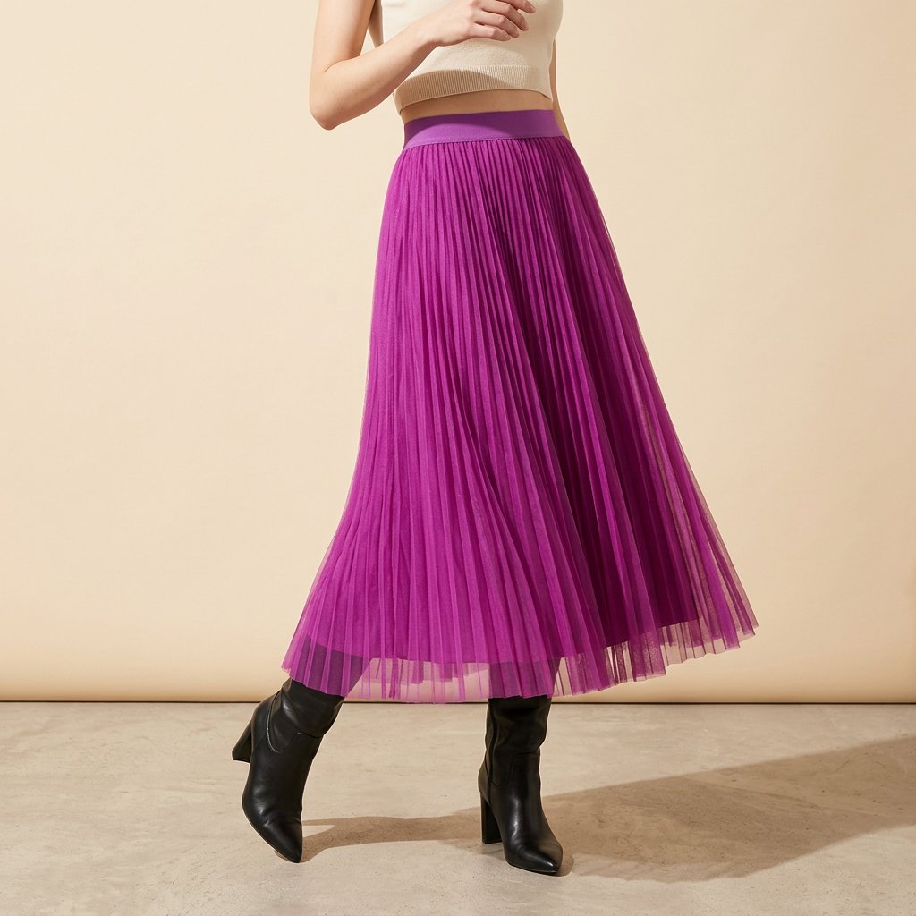 Sheer Layered Flare Skirt - PURPLE