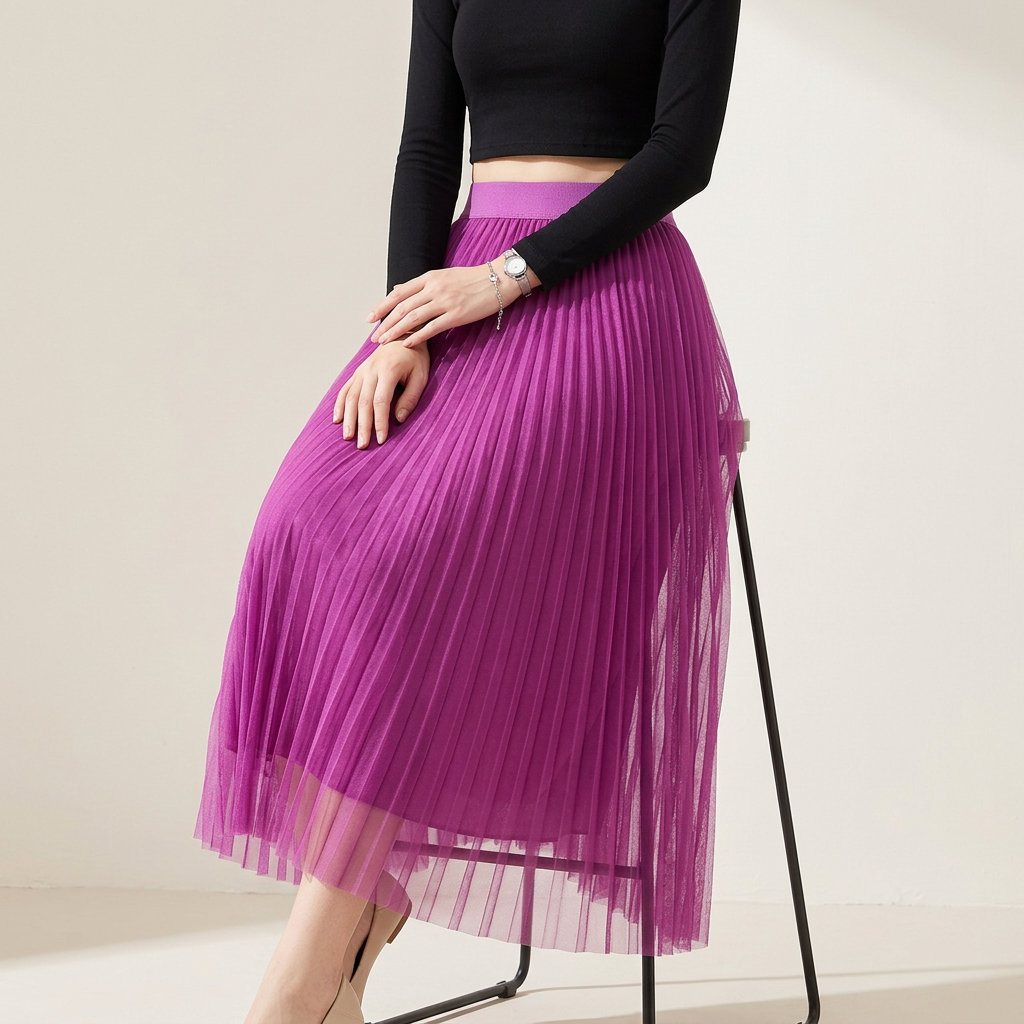 Sheer Layered Flare Skirt - PURPLE