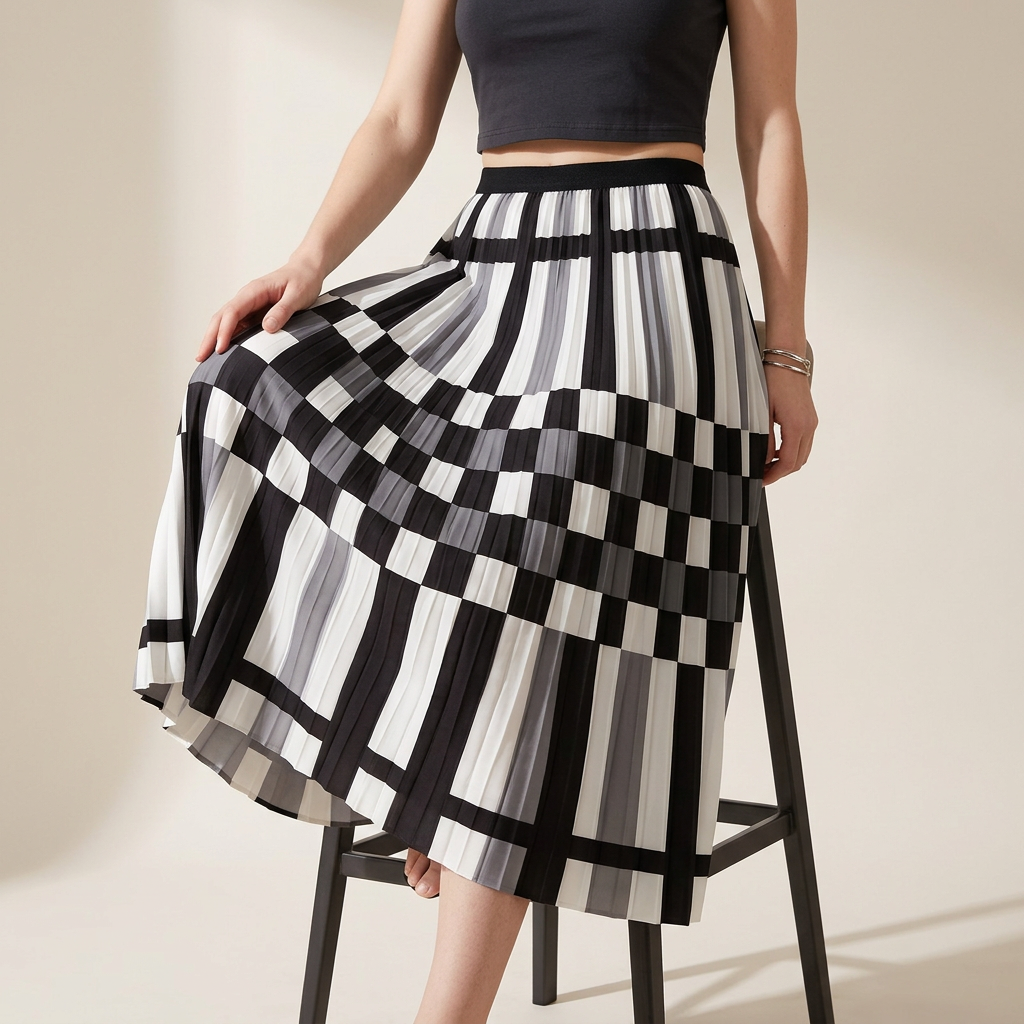 A Line Classic Black And White Plaid Skirt - 2125_PLD_GRE