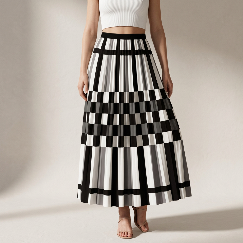 A Line Classic Black And White Plaid Skirt - 2125_PLD_GRE