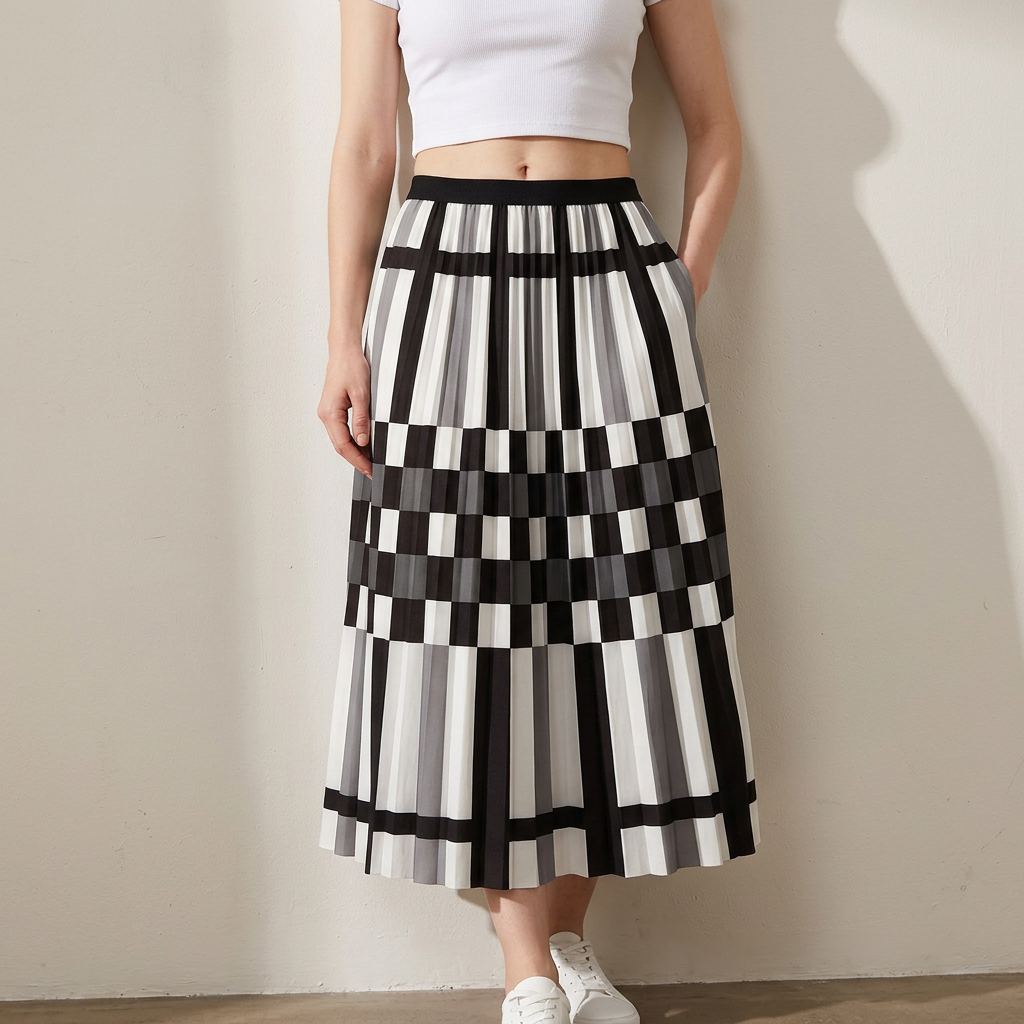 A Line Classic Black And White Plaid Skirt - 2125_PLD_GRE