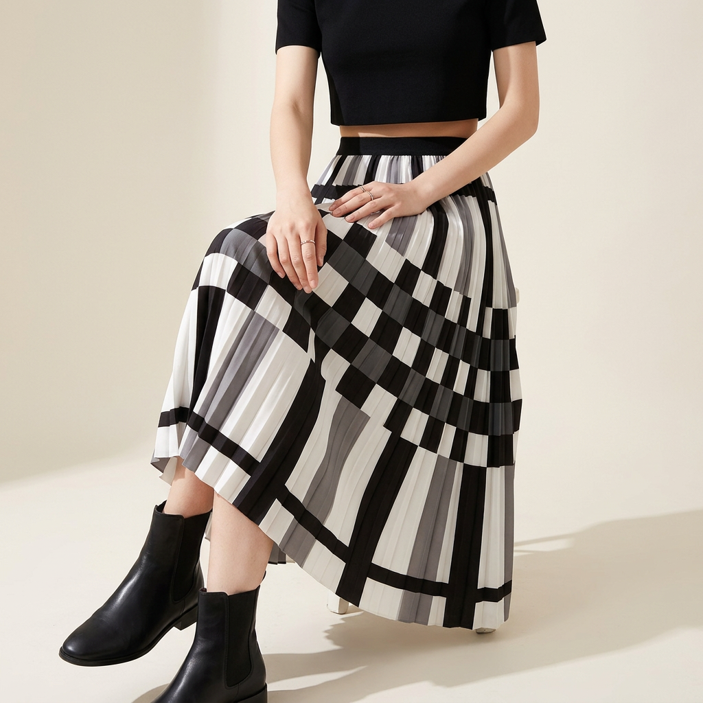 A Line Classic Black And White Plaid Skirt - 2125_PLD_GRE