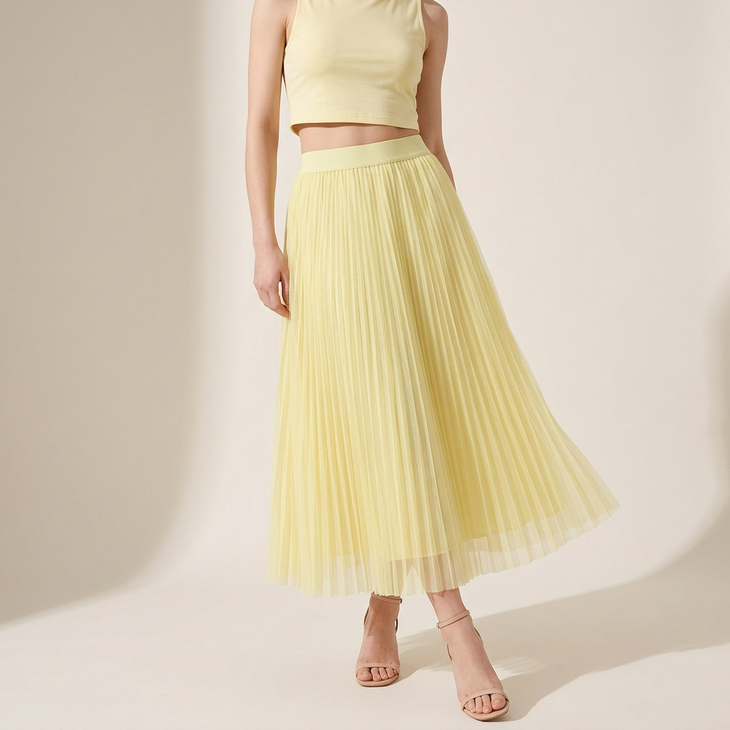 Sheer Layered Flare Skirt - YELLOW