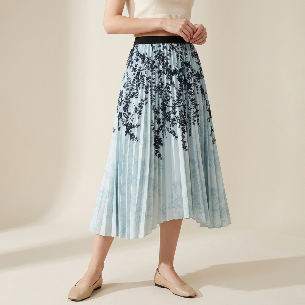 Chiffon Printed A Line Skirt - 2125_FLR_BLU