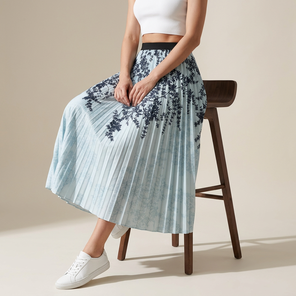 Chiffon Printed A Line Skirt - 2125_FLR_BLU