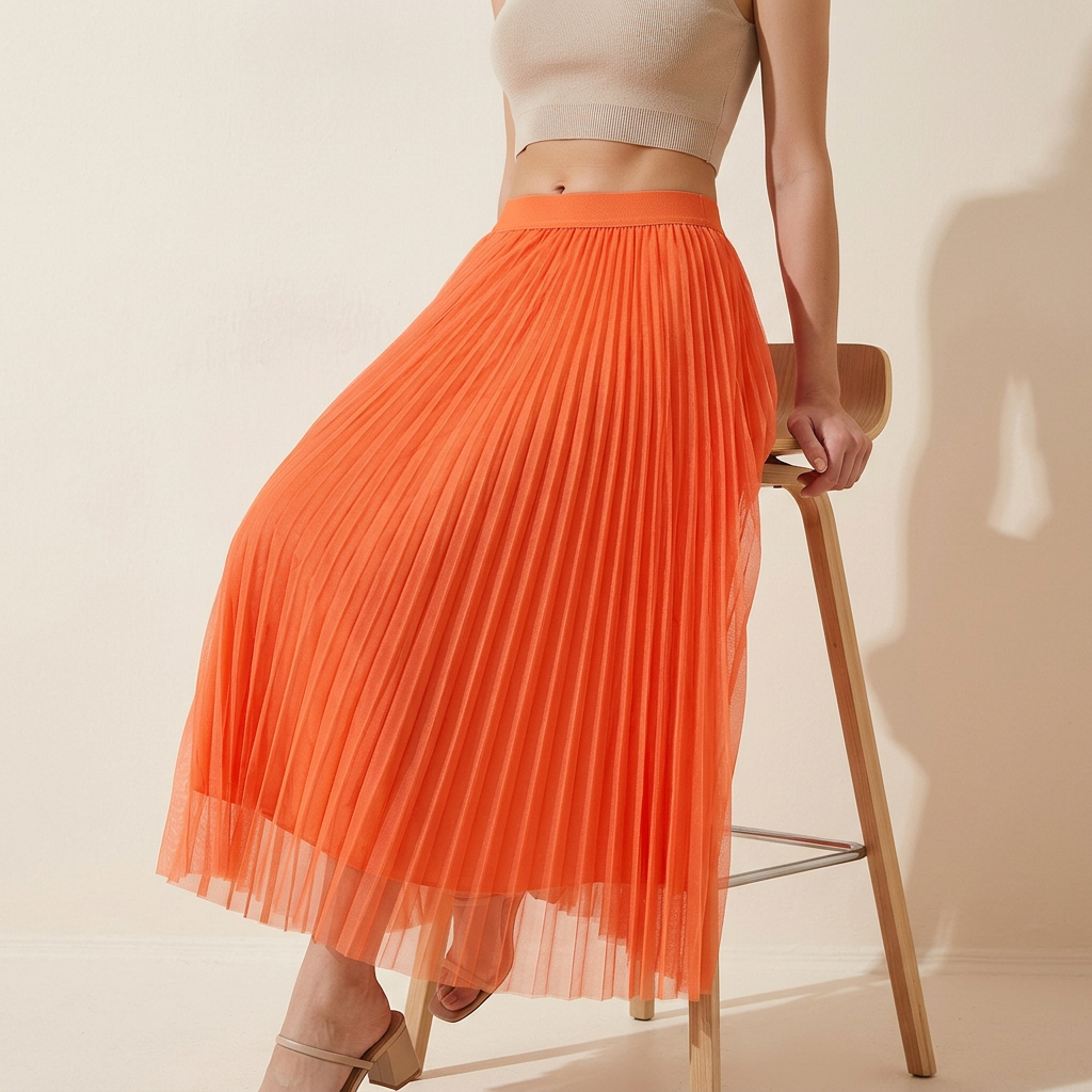 Sheer Layered Flare Skirt - ORANGE