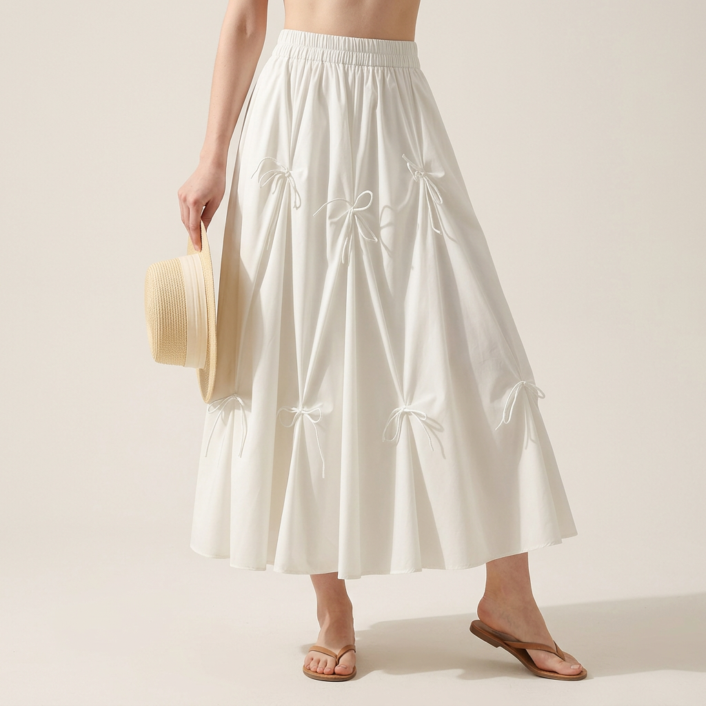 Ivory Grace Bow Skirt with Elegant Ribbon Detailing - 8931_WHITE