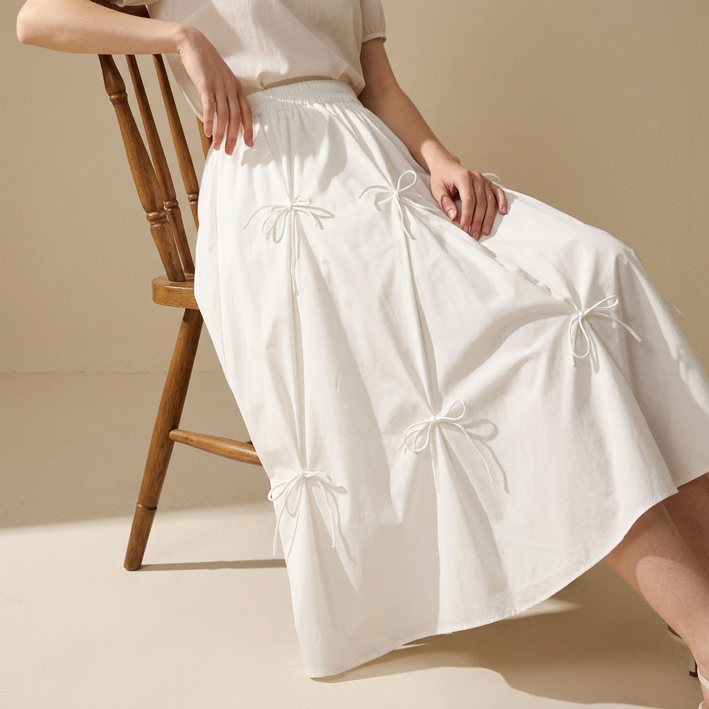 Ivory Grace Bow Skirt with Elegant Ribbon Detailing - 8931_WHITE