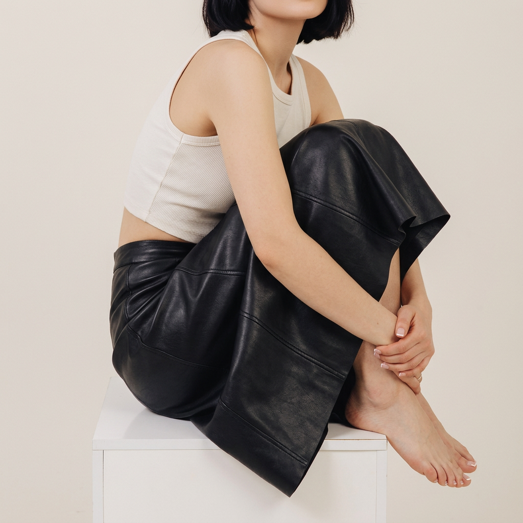 A-Line PU Leather Brown Umbrella Skirt - Q801_BLACK