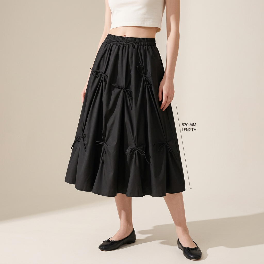 Black Grace Bow Skirt with Elegant Ribbon Detailing - 8931_BLACK