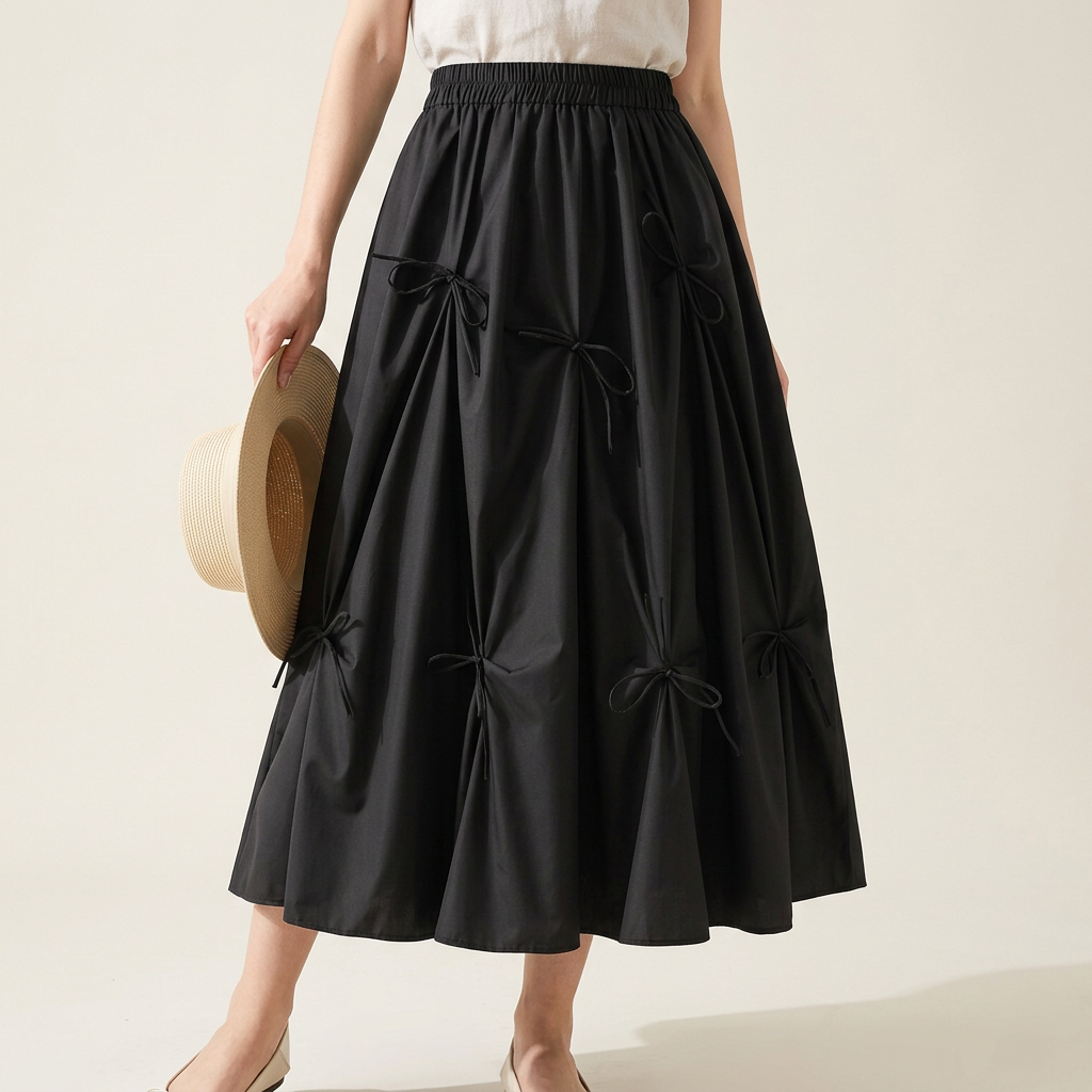 Black Grace Bow Skirt with Elegant Ribbon Detailing - 8931_BLACK