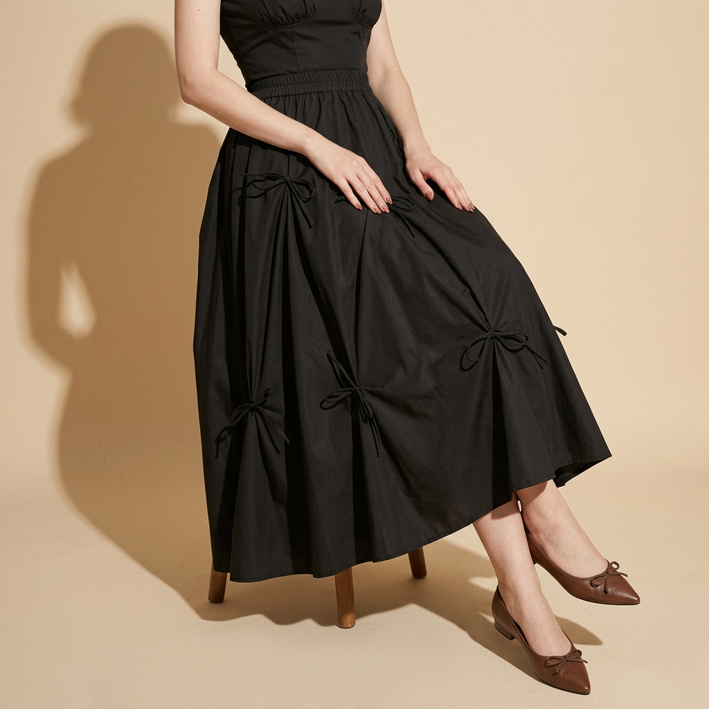 Black Grace Bow Skirt with Elegant Ribbon Detailing - 8931_BLACK
