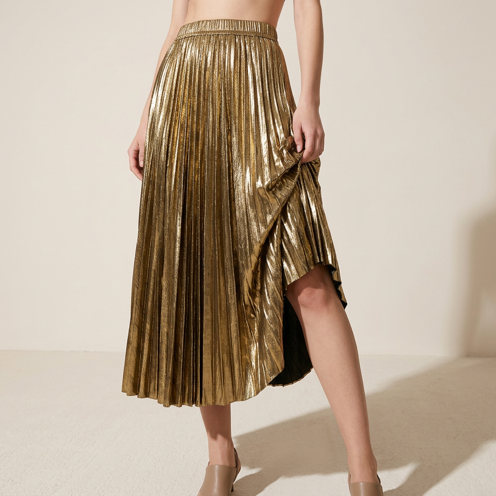 Metallic Color Accordion Pleats Party Wear Skirt - 0317_GOLDEN