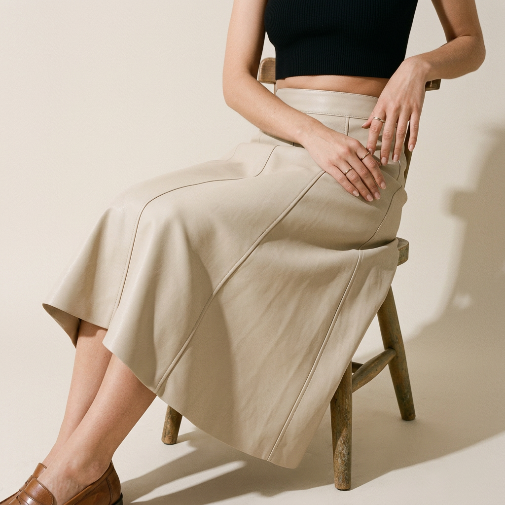 A-Line PU Leather Brown Umbrella Skirt - Q801_APRICOT