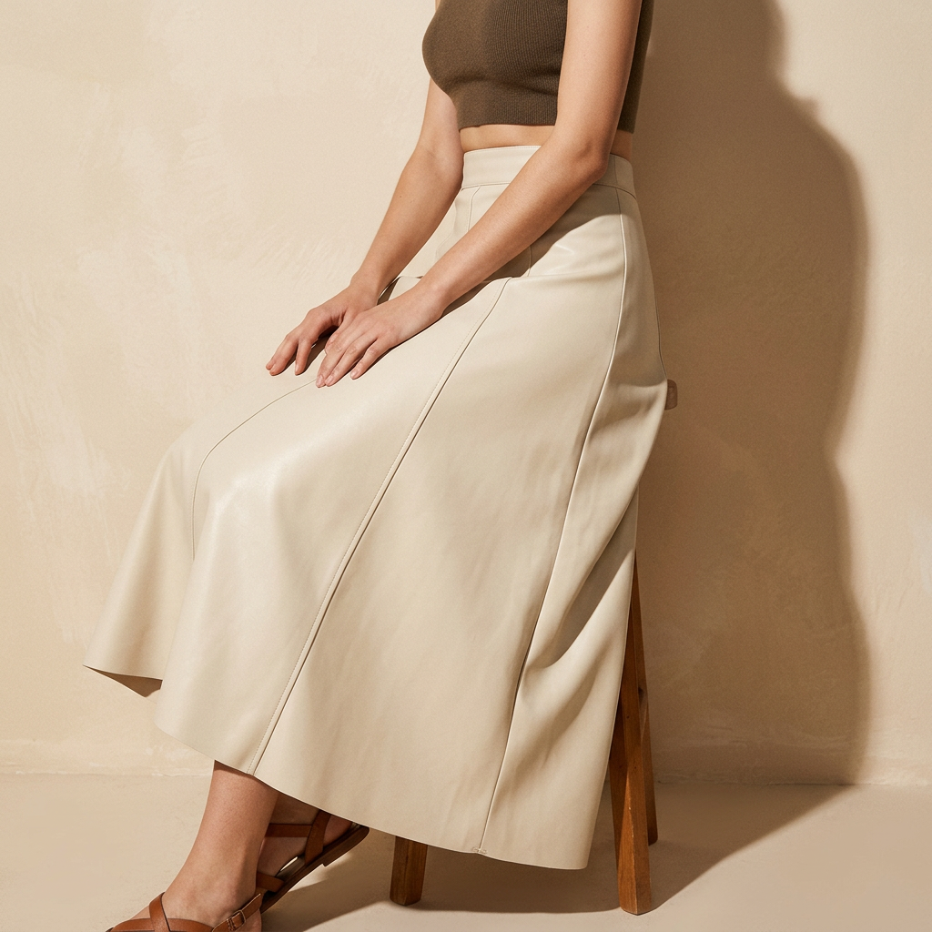 A-Line PU Leather Brown Umbrella Skirt - Q801_APRICOT