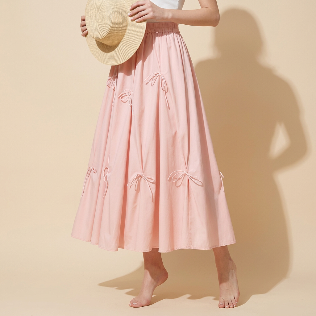 Blush Elegance Bow Skirt with Delicate Ribbon Accent Details - 8931_PINK