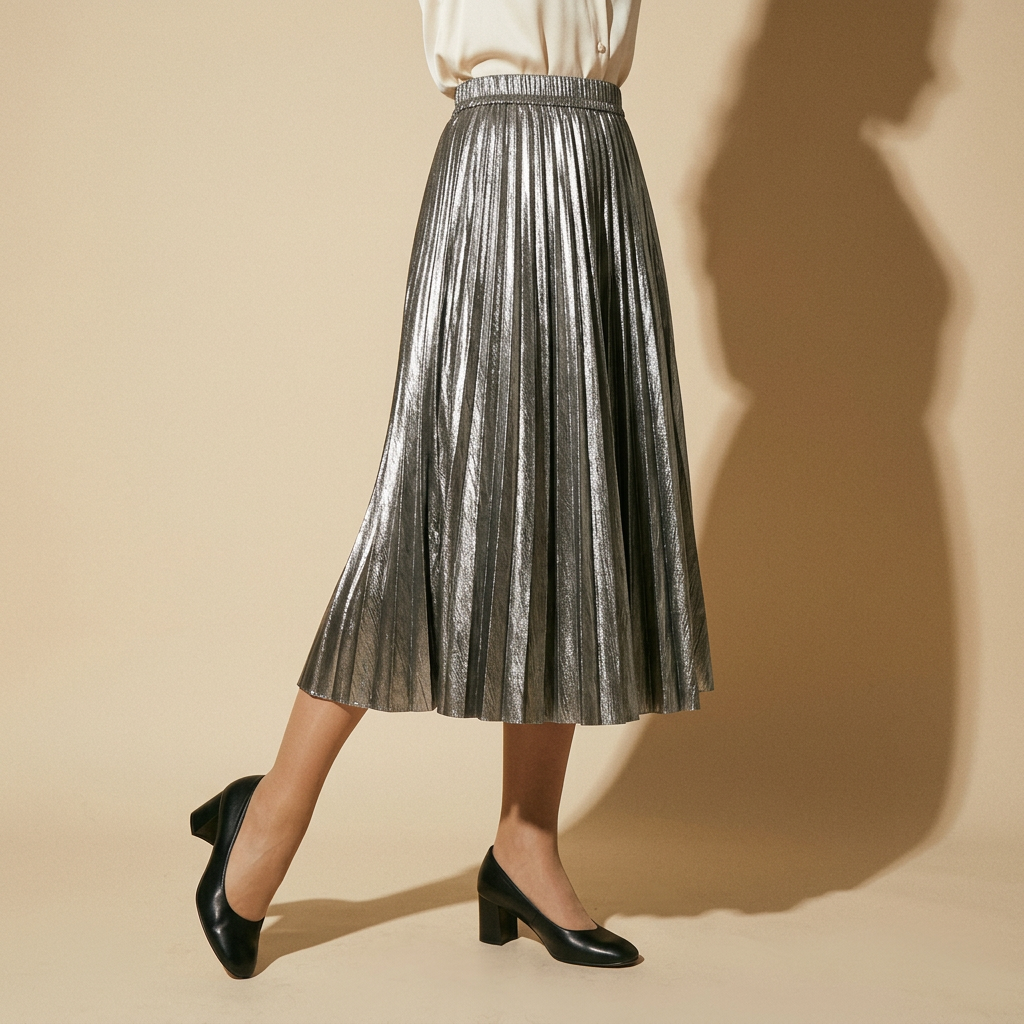 Metallic Color Accordion Pleats Party Wear Skirt - 0317_SILVER