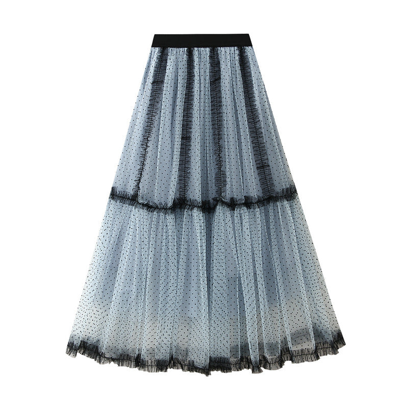 Blue Polka Dot Tulle Maxi Skirt