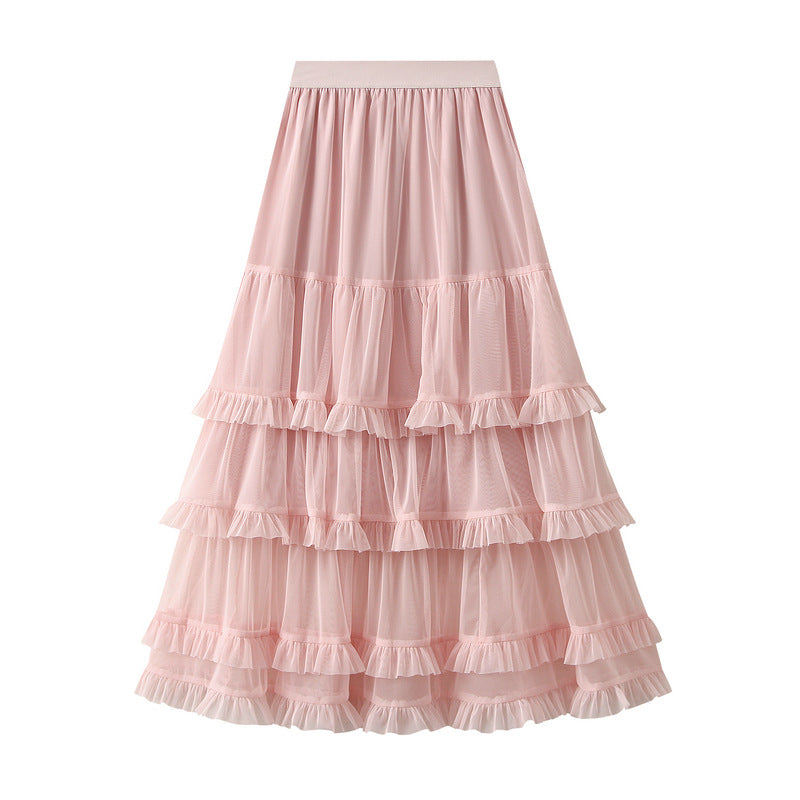 Pink Tiered Ruffle Tulle Skir