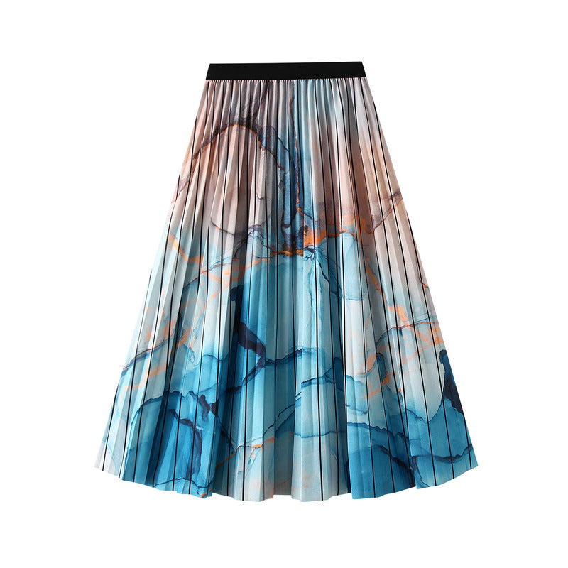 Marble Print Pleated Skirt
