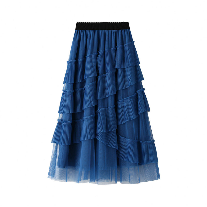 Blue Layered Ruffle Tulle Skirt