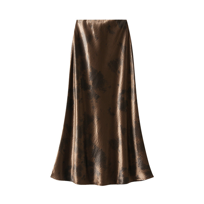 Bronze Luxe Satin Midi Skirt