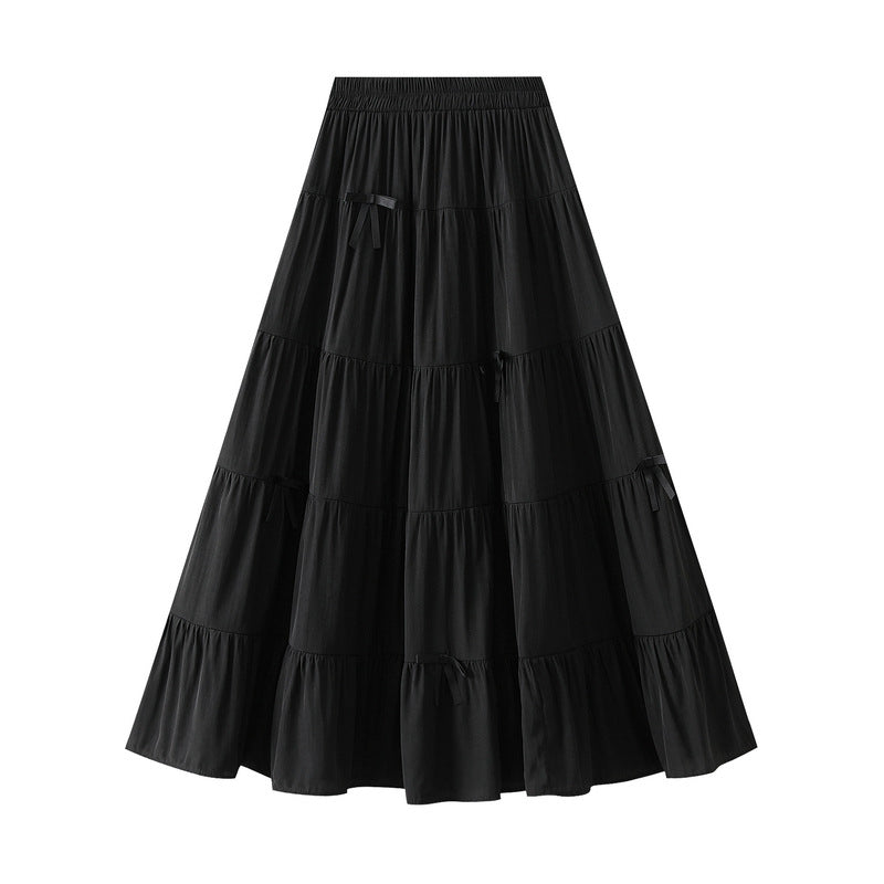 Black Tiered Maxi Skirt with Bow Details