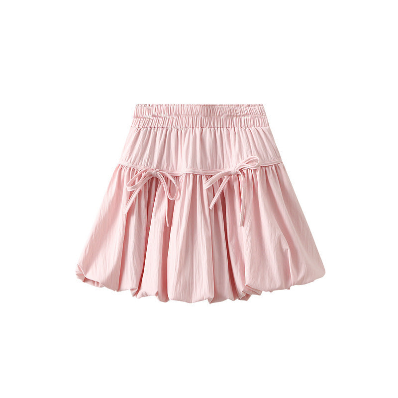 Pink Puff Mini Skirt with Bow Details