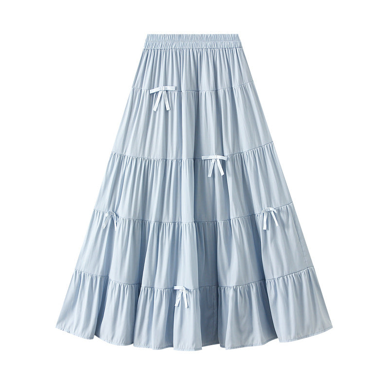 Light Blue Tiered Maxi Skirt with Bow Details