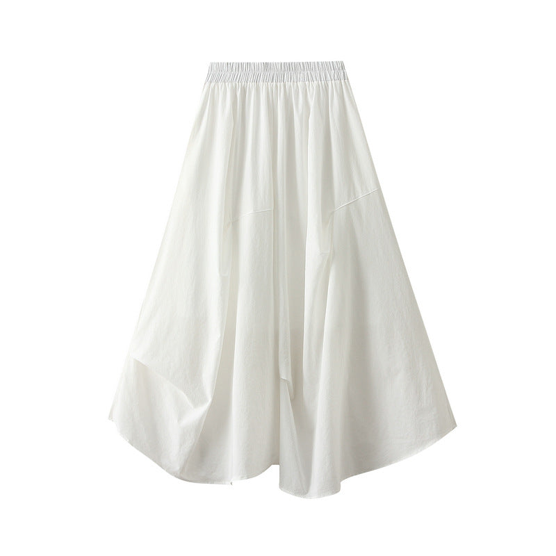 White Draped Balloon Midi Skirt With Pocket