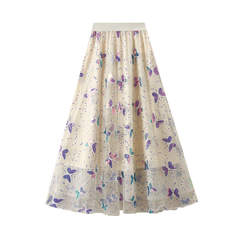 Butterfly Embroidered Tulle Maxi Skirt