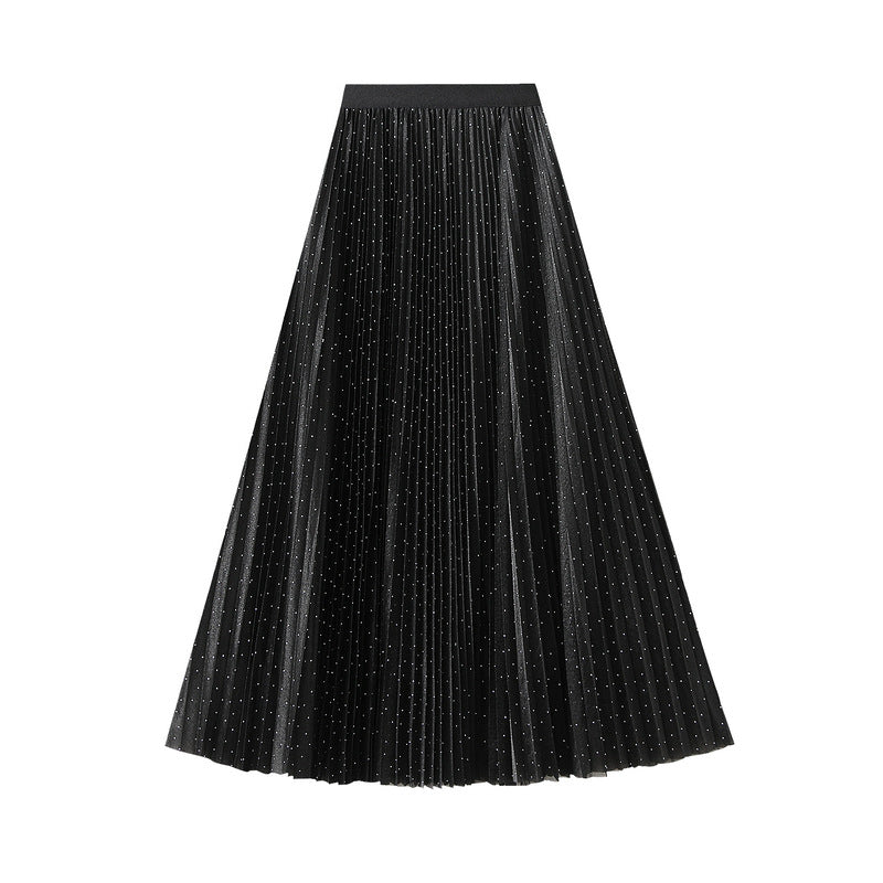 Sparkle Pleated Maxi Skirt – Midnight Black