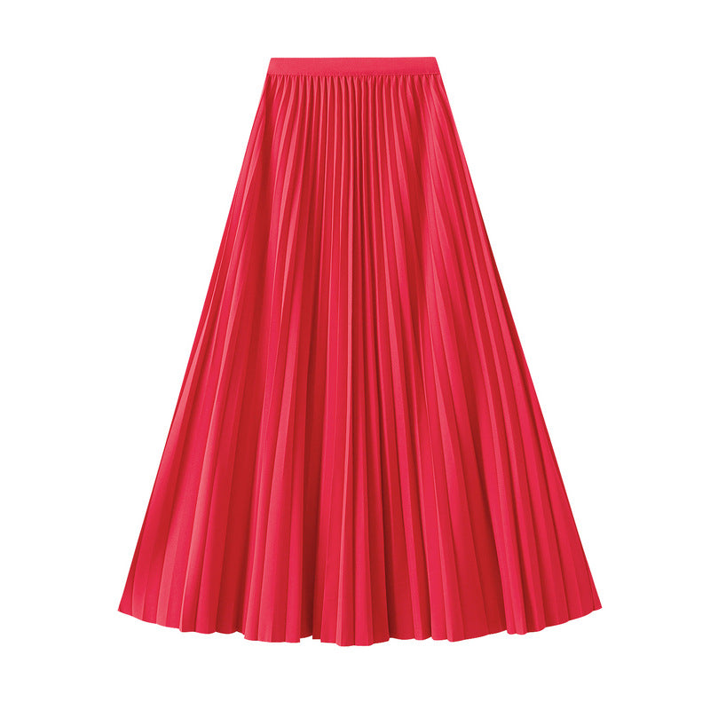 Bold Red Pleated Maxi Skirt