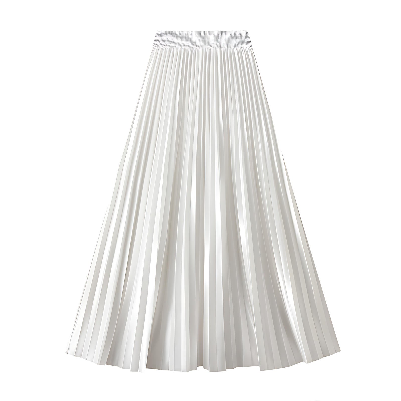 High-Gloss Pleated A-Line Skirt - 8059_WHITE