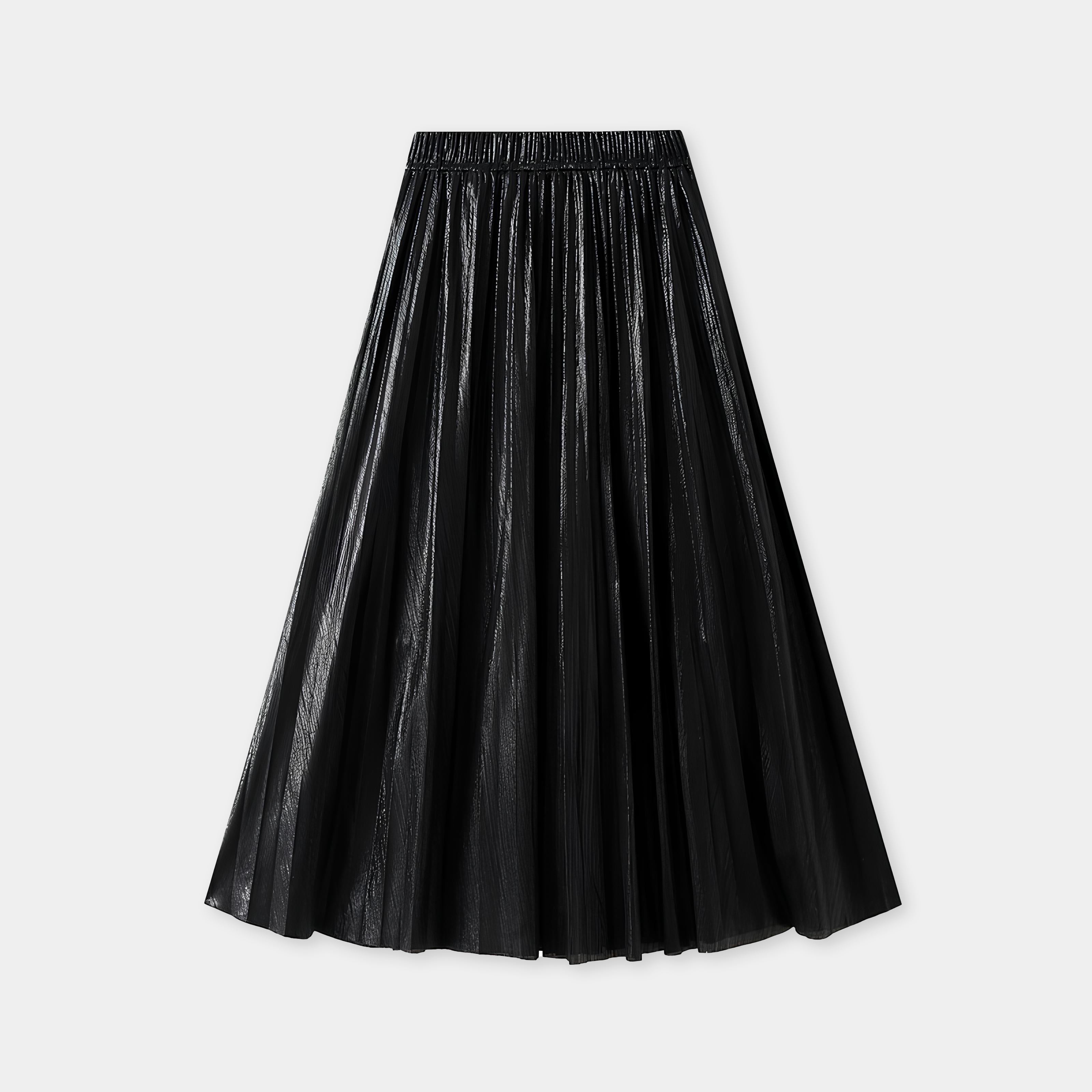 Metallic Color Accordion Pleats Party Wear Skirt - 0317_BLACK
