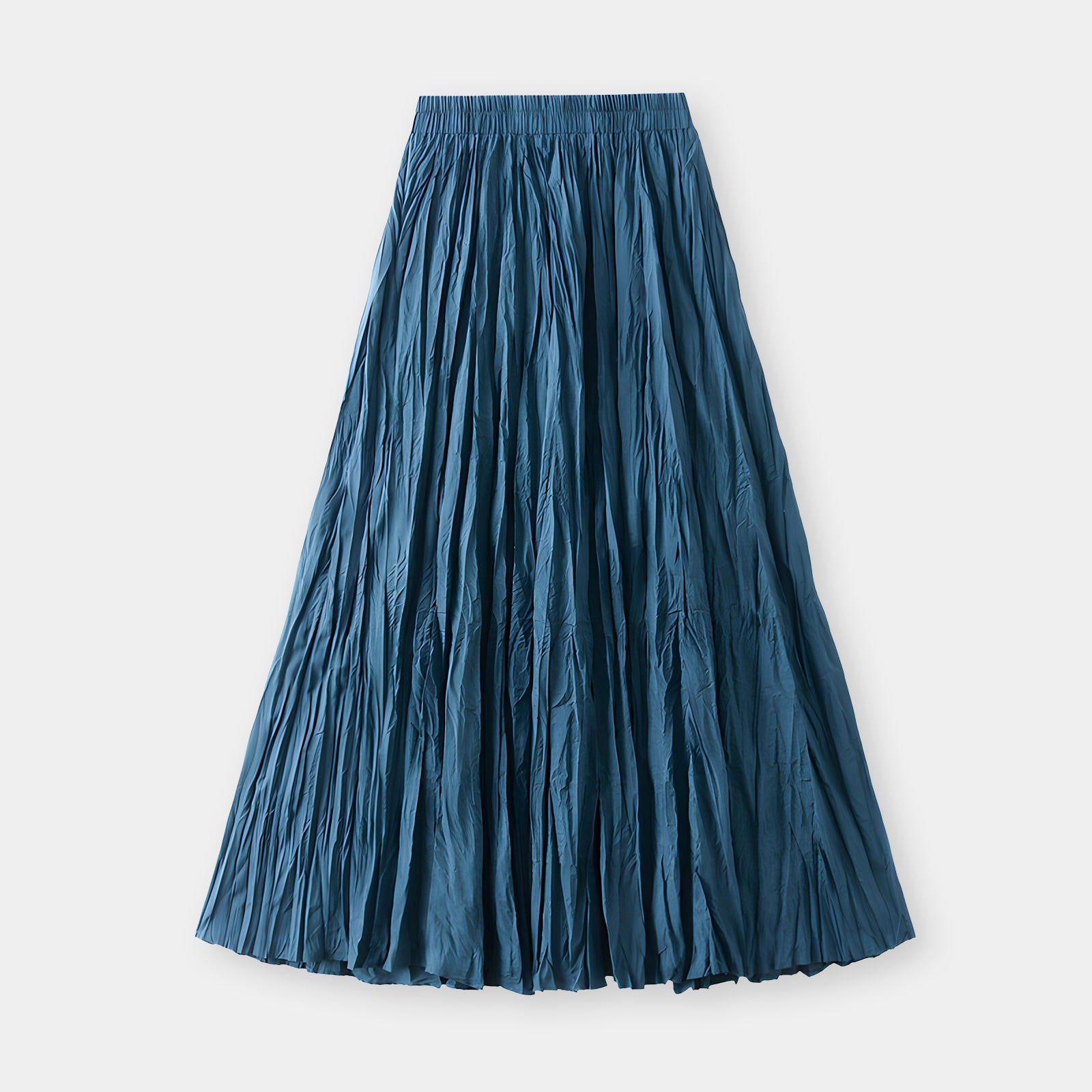 Crushed Self Design Pleated A-Line Skirt	- 0323_PEACOCK BLUE
