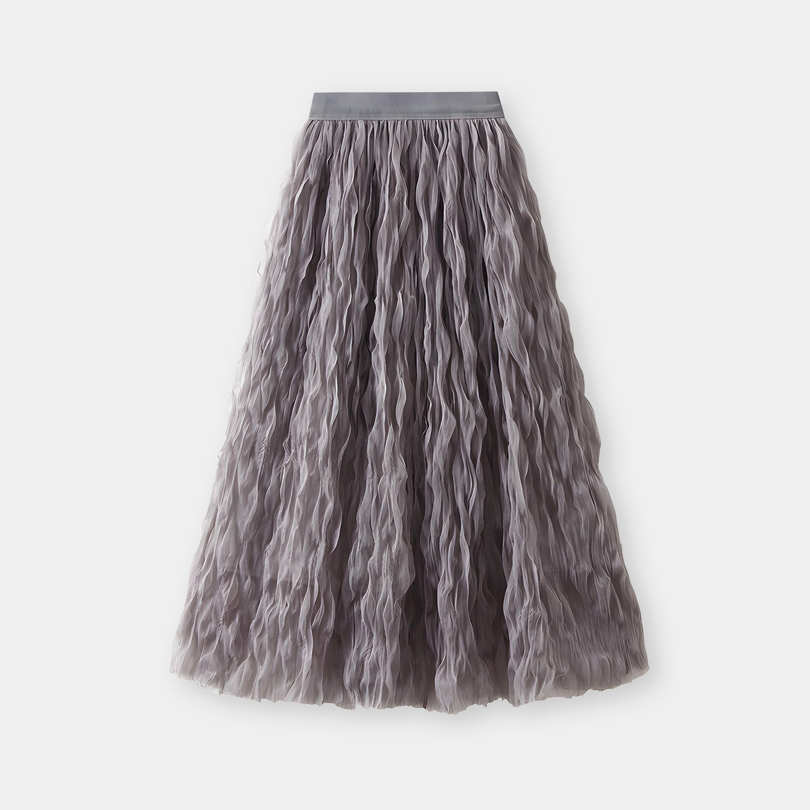 Multilayer Ripple Self Design A-Line Skirt	- J895_GRAY